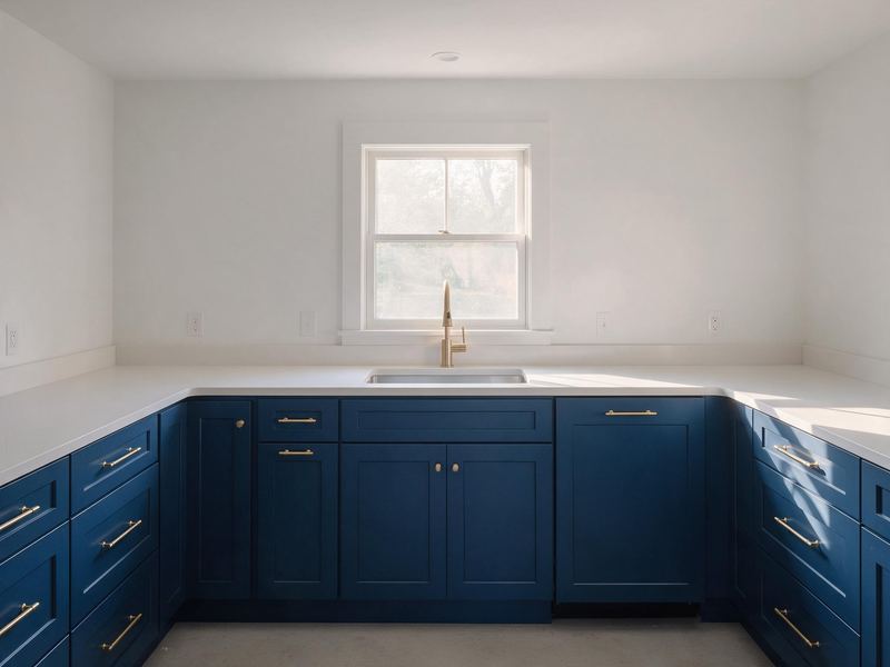 Navy kitchen cabinets — interior painting project